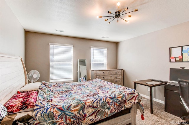 bedroom featuring visible vents, baseboards, and carpet flooring