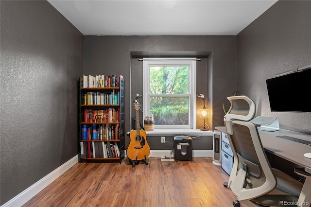 home office featuring hardwood / wood-style flooring