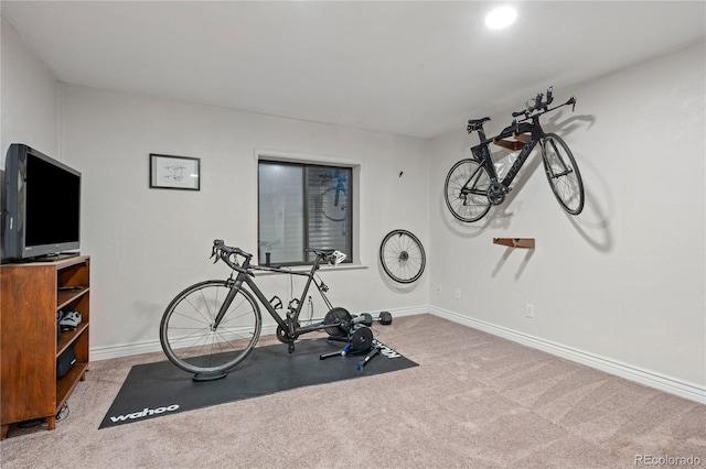 workout area with light carpet