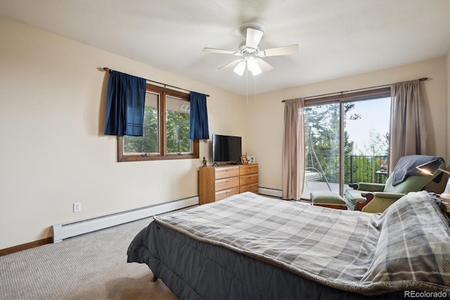 11094 Thomas Dr, Conifer, CO 80433 - bedroom featuring a baseboard heating unit, baseboard heating, carpet floors, and ceiling fan