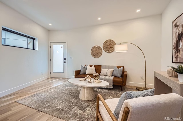 living room with light hardwood / wood-style flooring