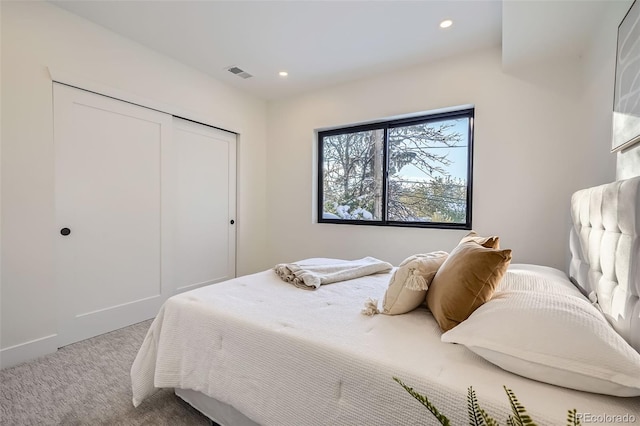 bedroom with a closet and carpet