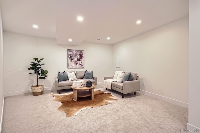 living area with carpet floors