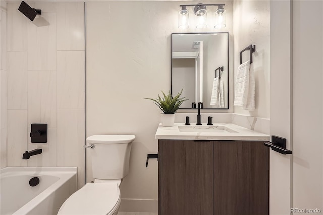 full bathroom featuring toilet, shower / washtub combination, and vanity