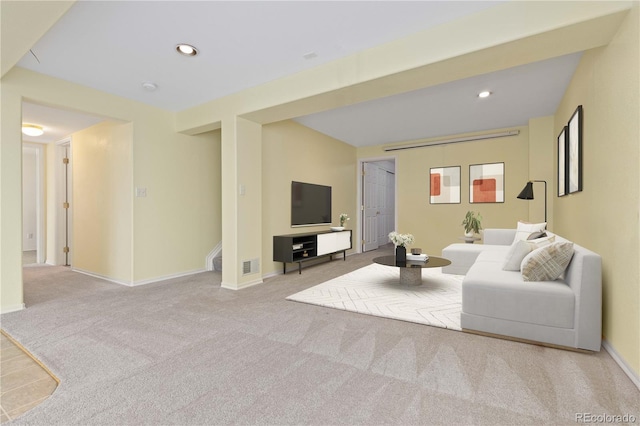 9719 Burberry Way, Highlands Ranch, CO 80129 - living room featuring carpet flooring, recessed lighting, and baseboards