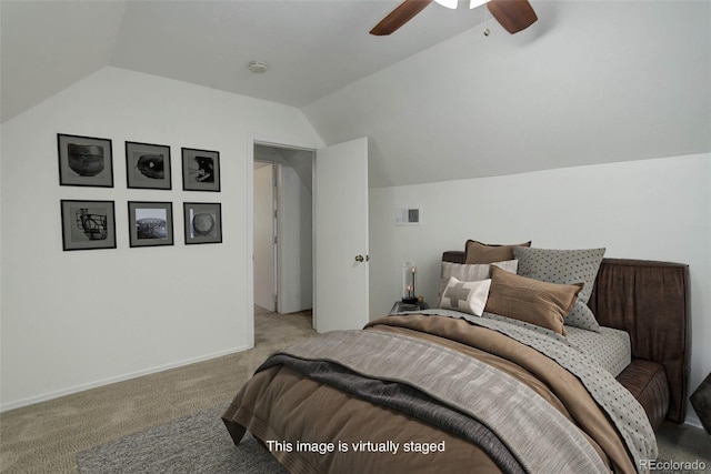 4032 Lipan St, Denver, CO 80211 - bedroom with vaulted ceiling, carpet, and a ceiling fan