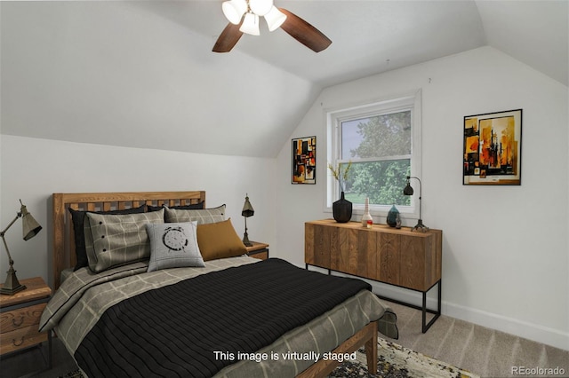 4032 Lipan St, Denver, CO 80211 - carpeted bedroom with vaulted ceiling and ceiling fan