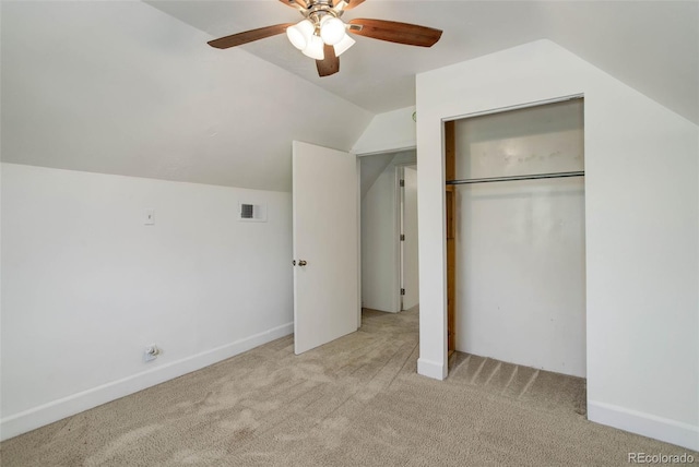 4032 Lipan St, Denver, CO 80211 - unfurnished bedroom with light carpet, vaulted ceiling, a closet, and ceiling fan