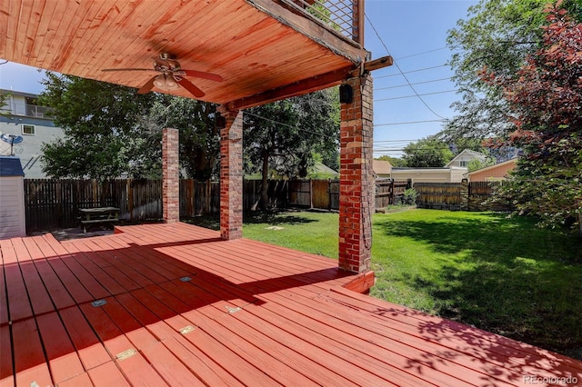 4032 Lipan St, Denver, CO 80211 - wooden terrace featuring ceiling fan and a fenced backyard