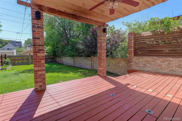 4032 Lipan St, Denver, CO 80211 - wooden deck with a fenced backyard and ceiling fan