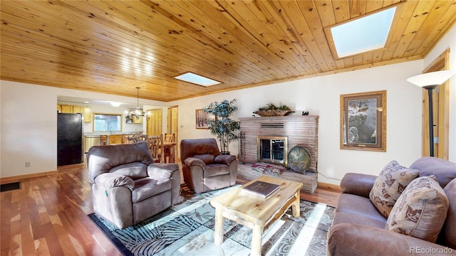 7 Rock Canyon Rd, Drake, CO 80515 - living area featuring wooden ceiling, a chandelier, wood finished floors, and baseboards