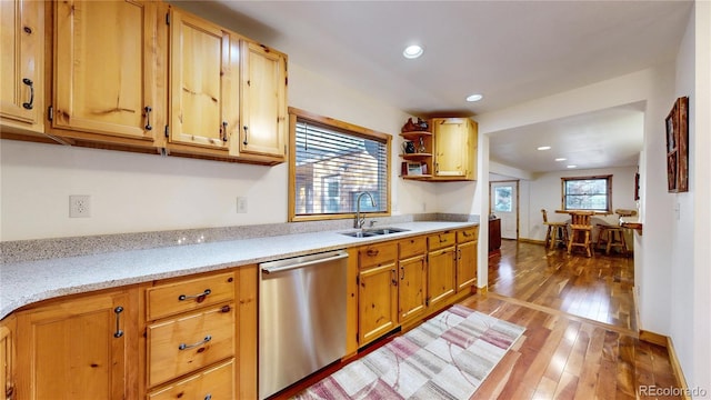 7 Rock Canyon Rd, Drake, CO 80515 - kitchen featuring light wood-style floors, recessed lighting, a sink, and dishwasher