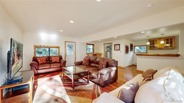 7 Rock Canyon Rd, Drake, CO 80515 - living area featuring light wood-style flooring, baseboards, and recessed lighting