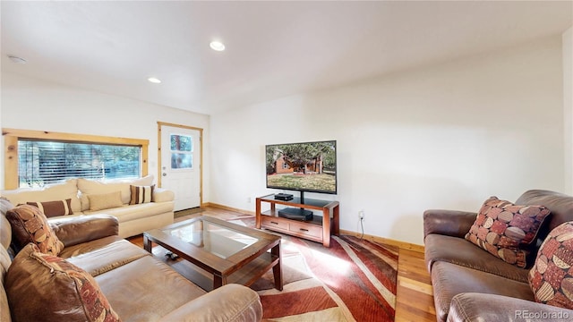 7 Rock Canyon Rd, Drake, CO 80515 - living area featuring baseboards, light wood finished floors, and recessed lighting