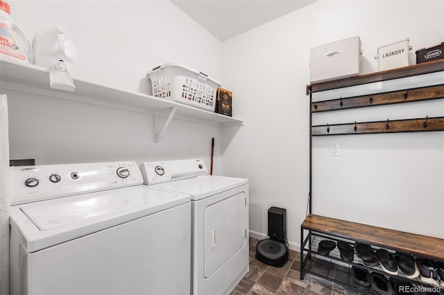 washroom with independent washer and dryer