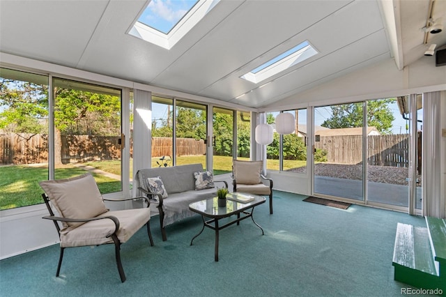 7310 Granada Rd, Denver, CO 80221 - sunroom with a skylight, lofted ceiling, and an outdoor living space