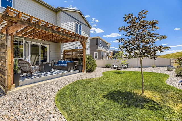 12851 Billingsley Trl, Parker, CO 80134 - fenced backyard with a pergola, an outdoor living space, and a patio