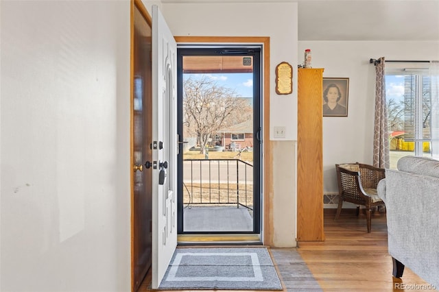 doorway to outside featuring wood-type flooring