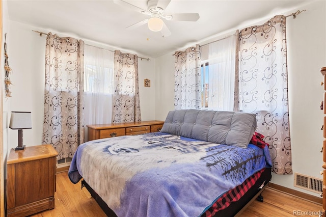 bedroom featuring ceiling fan and light hardwood / wood-style floors