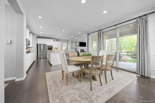 525 Grenville Cir, Erie, CO 80516 - dining space with baseboards, recessed lighting, and dark wood-type flooring