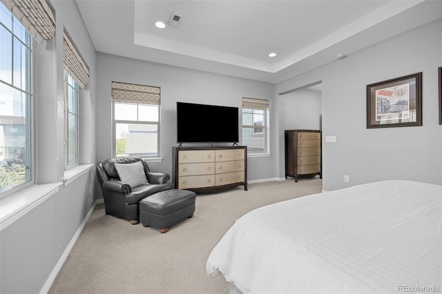 525 Grenville Cir, Erie, CO 80516 - carpeted bedroom featuring baseboards, recessed lighting, and a tray ceiling