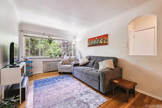85 N Grant St Unit 28, Denver, CO 80203 - living room with radiator, wood finished floors, and baseboards