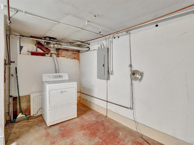 basement with washer / dryer and electric panel