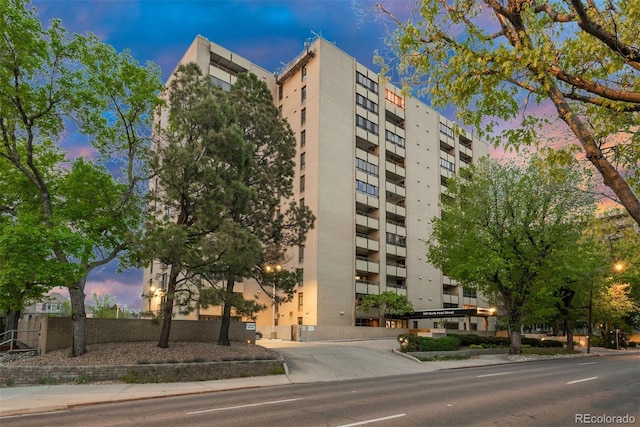 view of property at dusk