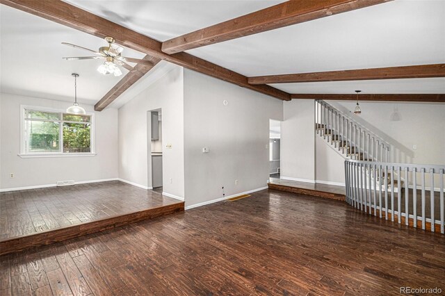 8727 E Girard Ave, Denver, CO 80231 - unfurnished living room featuring hardwood / wood-style floors, ceiling fan, and stairway