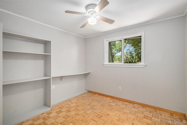 8727 E Girard Ave, Denver, CO 80231 - empty room with a ceiling fan and ornamental molding