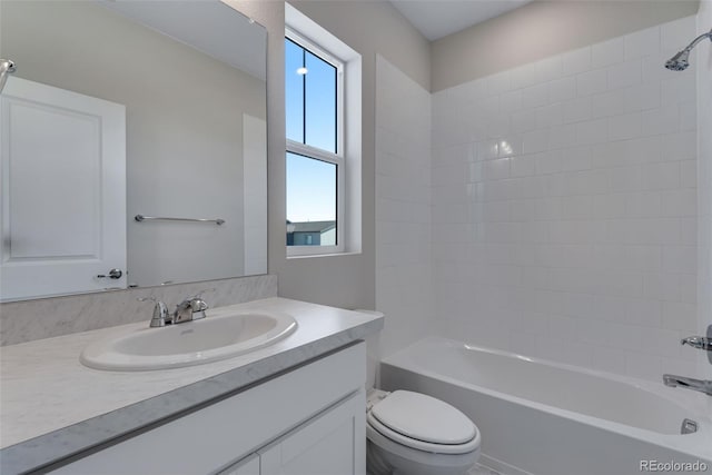 13398 E 99th Pl, Commerce City, CO 80022 - bathroom featuring toilet, shower / bathtub combination, and vanity
