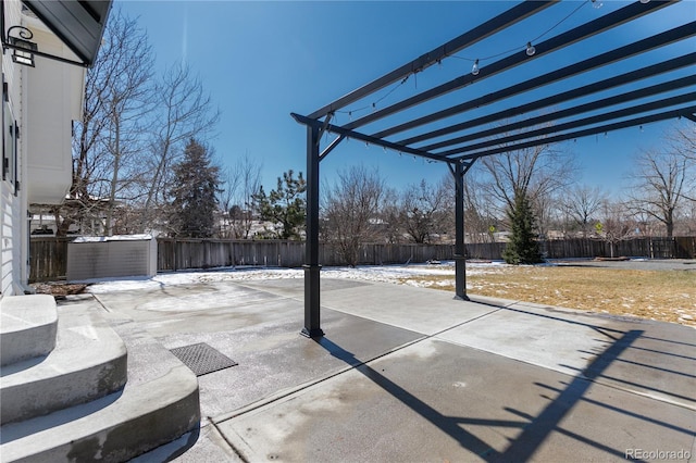 view of patio with a fenced backyard and a pergola