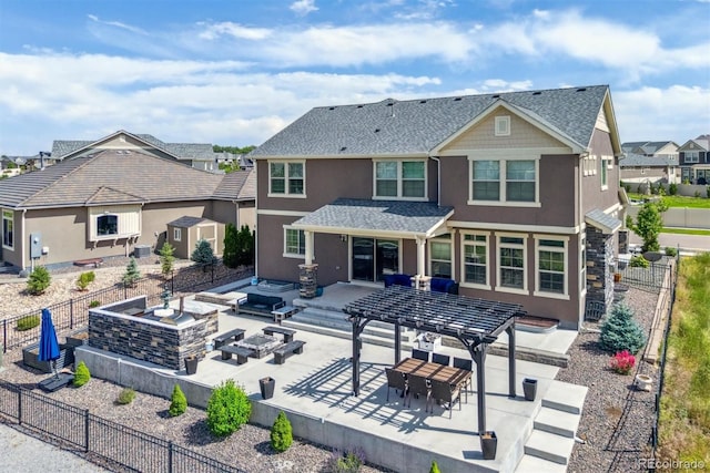 20503 E 50th Pl, Denver, CO 80249 - rear view of property with stucco siding, a fenced backyard, a patio, and a shingled roof