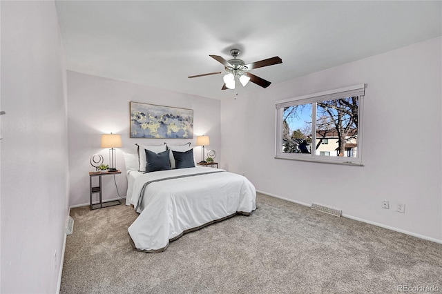 bedroom featuring ceiling fan and carpet floors