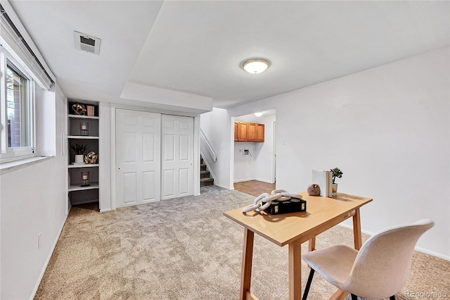 view of carpeted home office