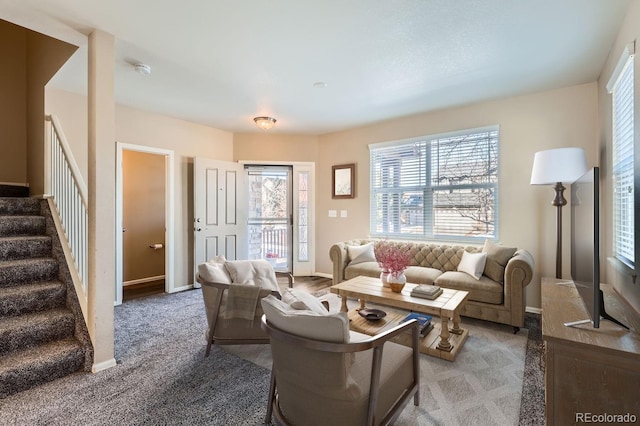 living room with carpet flooring