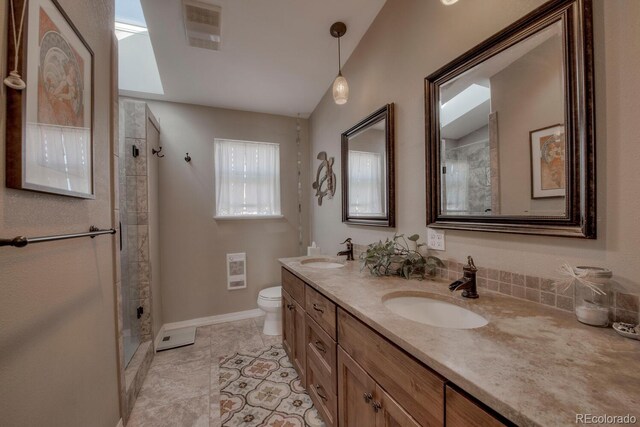 136 W Buckskin Rd, Alma, CO 80420 - bathroom featuring double vanity, a tile shower, toilet, and a sink
