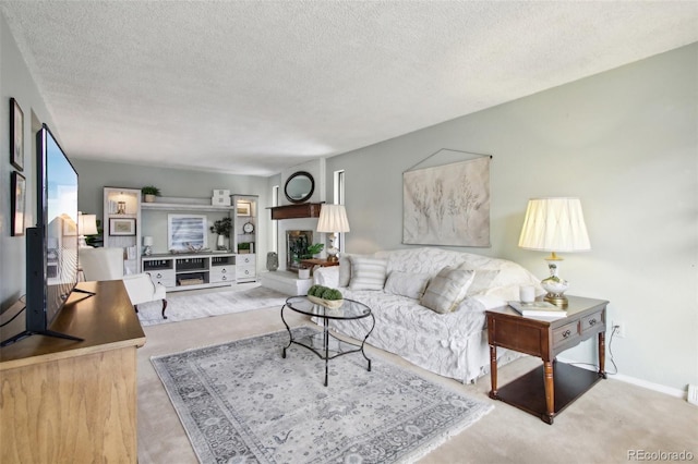 living room featuring a textured ceiling