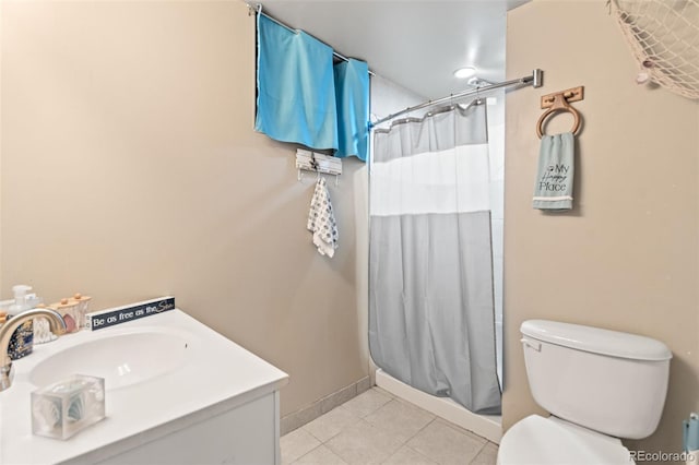 3397 W Tanforan Dr, Englewood, CO 80110 - bathroom with a shower with shower curtain, vanity, and tile patterned flooring