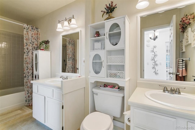 3338 Soaring Bird Cir, Colorado Springs, CO 80920 - full bath featuring vanity, tile patterned flooring, toilet, and shower / bath combo with shower curtain