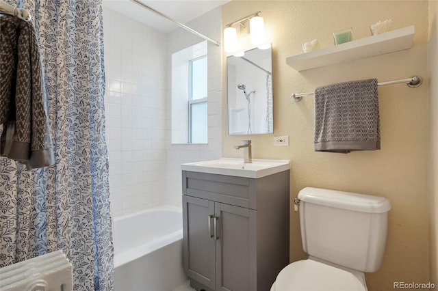 2813 Jasmine St, Denver, CO 80207 - bathroom featuring toilet, vanity, and shower / bathtub combination with curtain