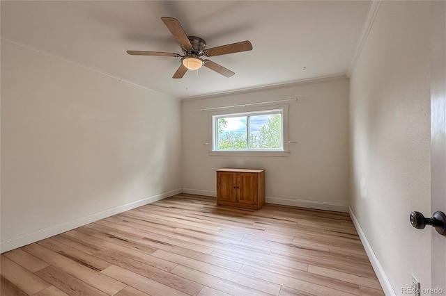 117 Sandler Dr, Lafayette, CO 80026 - unfurnished room with crown molding, light wood-type flooring, ceiling fan, and baseboards