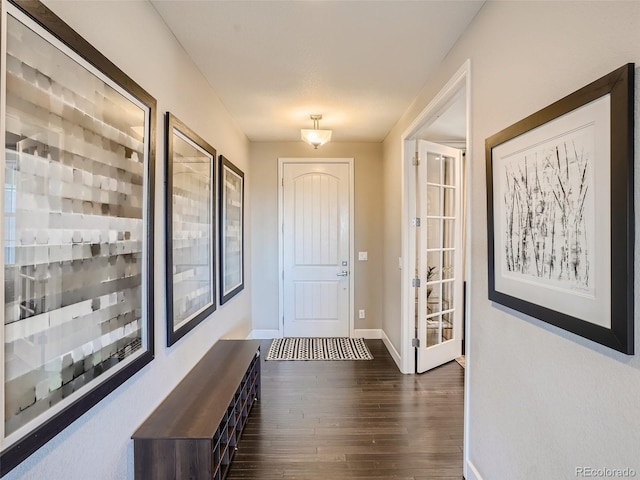 11096 Endeavor Dr, Parker, CO 80134 - foyer featuring dark wood finished floors and baseboards