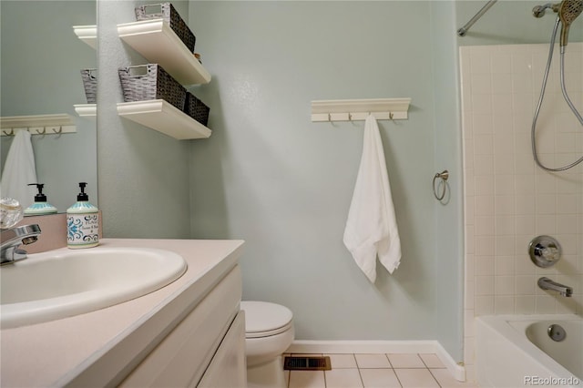 12671 Meadow Bridge Way, Parker, CO 80134 - full bath featuring tile patterned floors, vanity,  shower combination, toilet, and baseboards