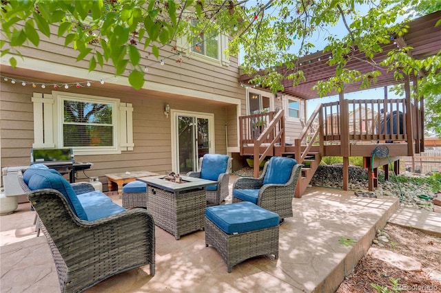 12671 Meadow Bridge Way, Parker, CO 80134 - view of patio featuring a fire pit, stairs, a pergola, and a wooden deck