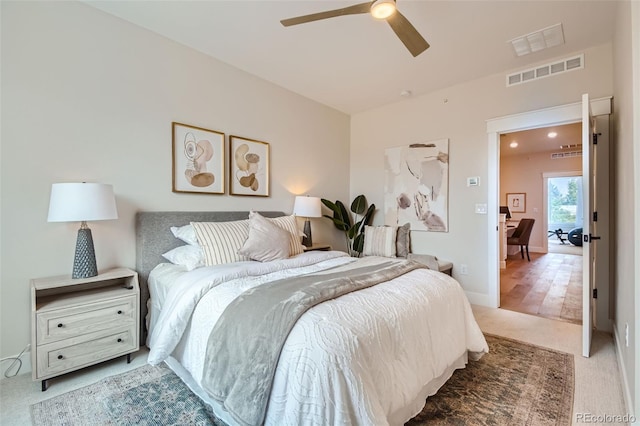 bedroom featuring carpet floors and ceiling fan