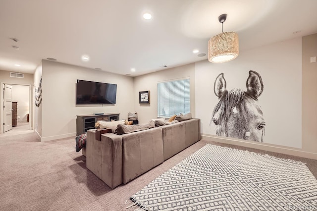 19 S 45th Ave, Brighton, CO 80601 - living area with recessed lighting, baseboards, visible vents, and light carpet