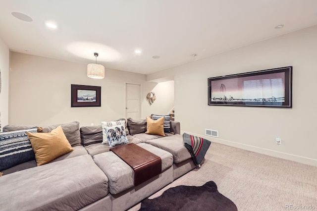 19 S 45th Ave, Brighton, CO 80601 - carpeted living area with visible vents, recessed lighting, baseboards, and stairs