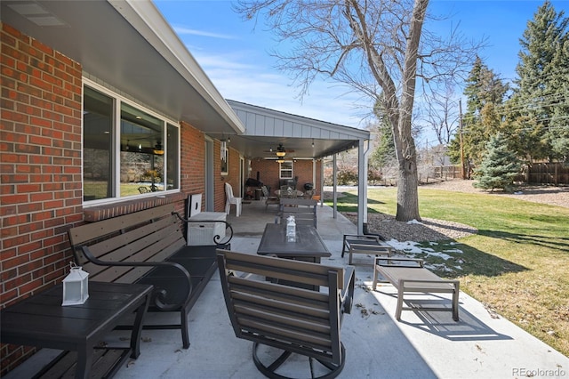 view of patio / terrace featuring outdoor lounge area and ceiling fan