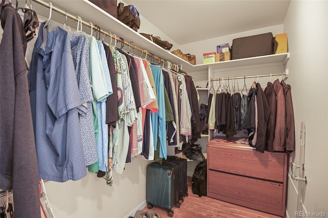 walk in closet with hardwood / wood-style flooring